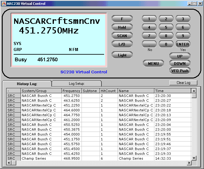 Race Scanner Frequencies Software for Uniden Nascar SC230